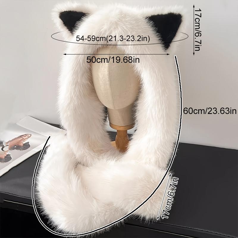 1PC Faux Fur Hats Exquisite Pointed Ear Shape Cute Plush Hat Versatile Accessories Comfortable Scarf Warmth 56-58cm
