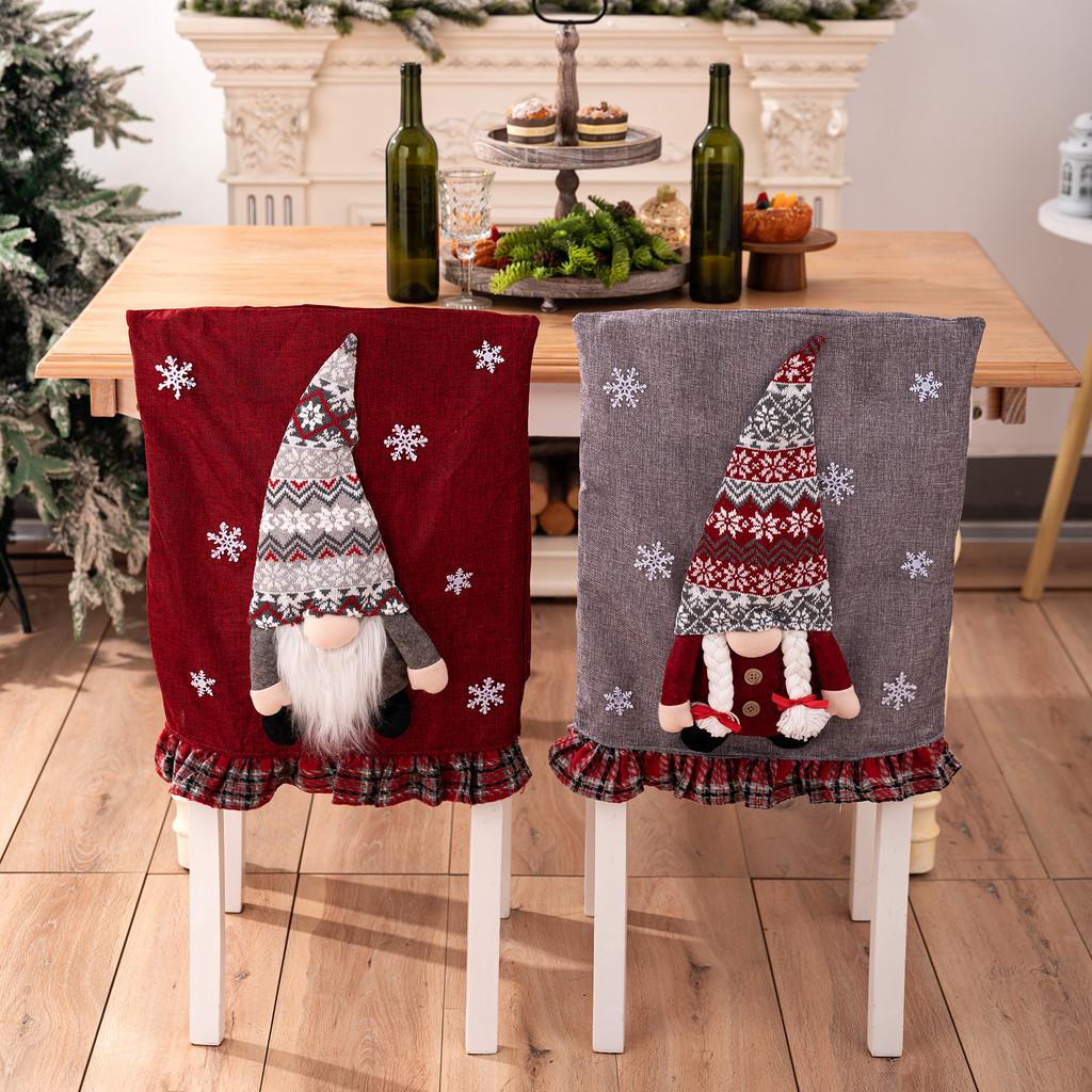 Christmas Santa Claus Gnome Chair Cover With Plush Design For Holiday Home Decor