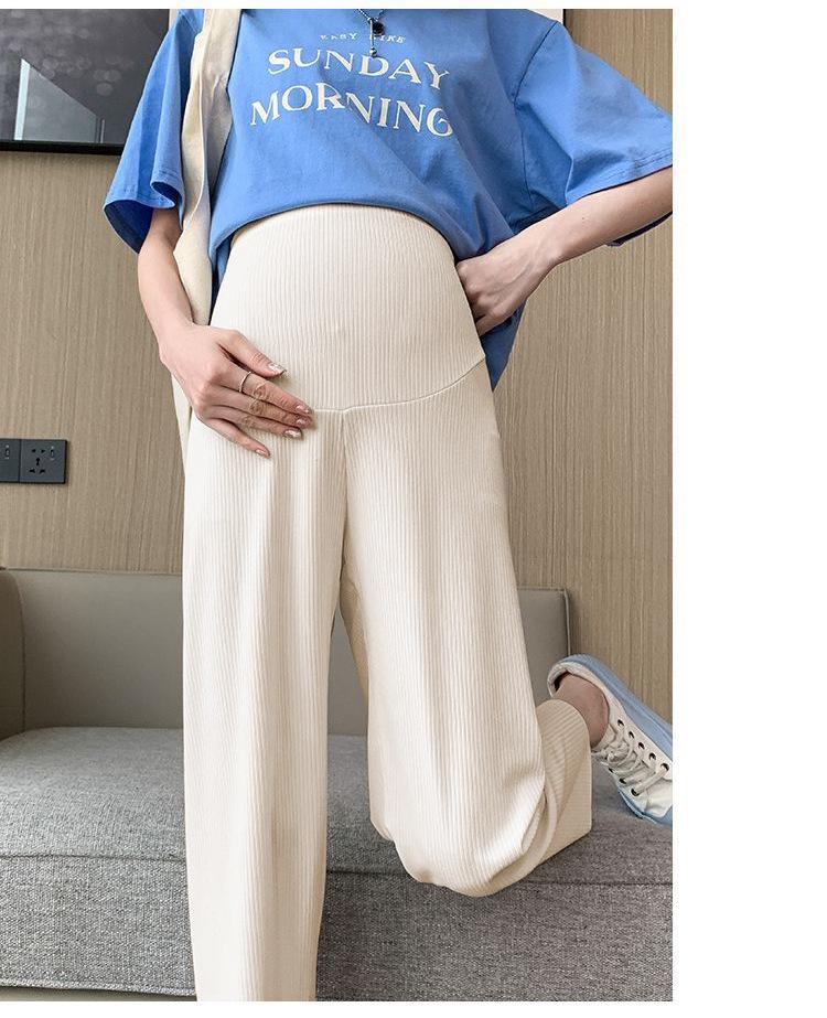 Maternity Wide-Leg Pants: Lightweight Summer Style, Nine-Point Length, Loose Fit, Belly Support, Seamless, Fashionable, Versatile for Home & Outings.