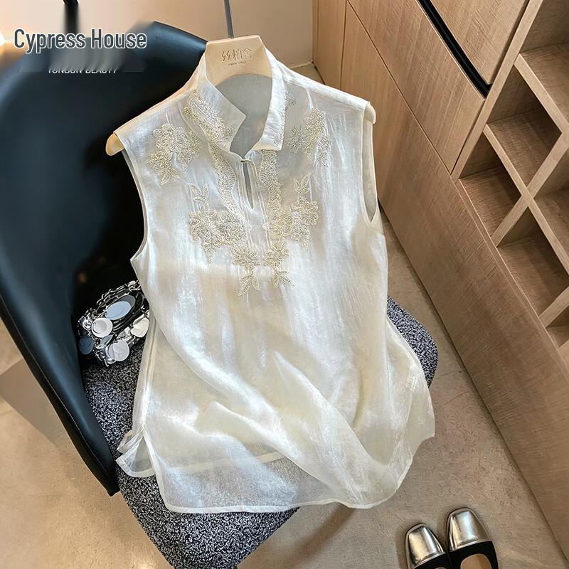 New Chinese Style Embroidered Chiffon Blouse M