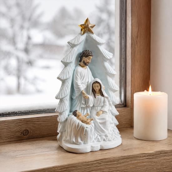 Traditional Nativity Figurine for Holidays Holy Family Statue, Christmas Tree Resin Ornament, Hand-Painted Religious Home Decor Housewarming Tabletop