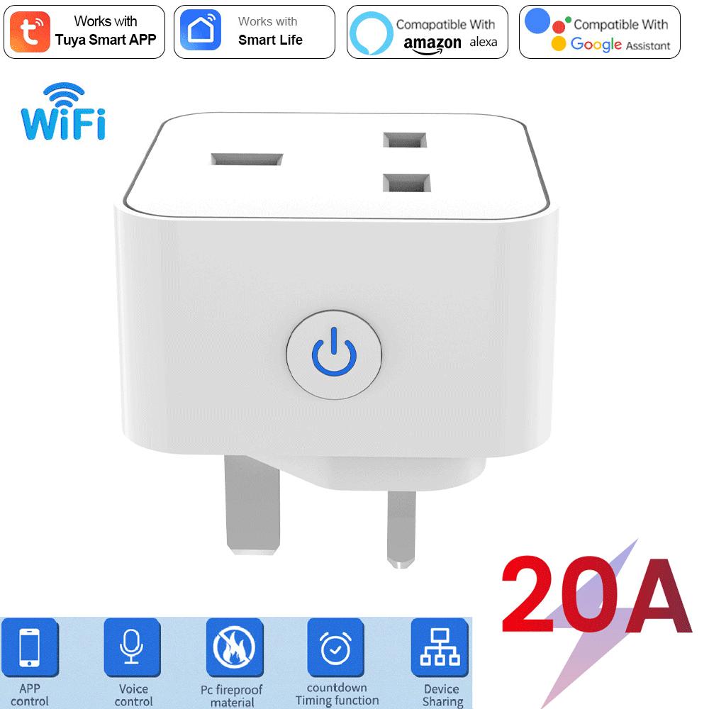 Tuya Smart Socket 16A/20A WiFi or Zigbee UK Plug 3pin Adapter Home Alexa Voice Control With Energy Monitering Function