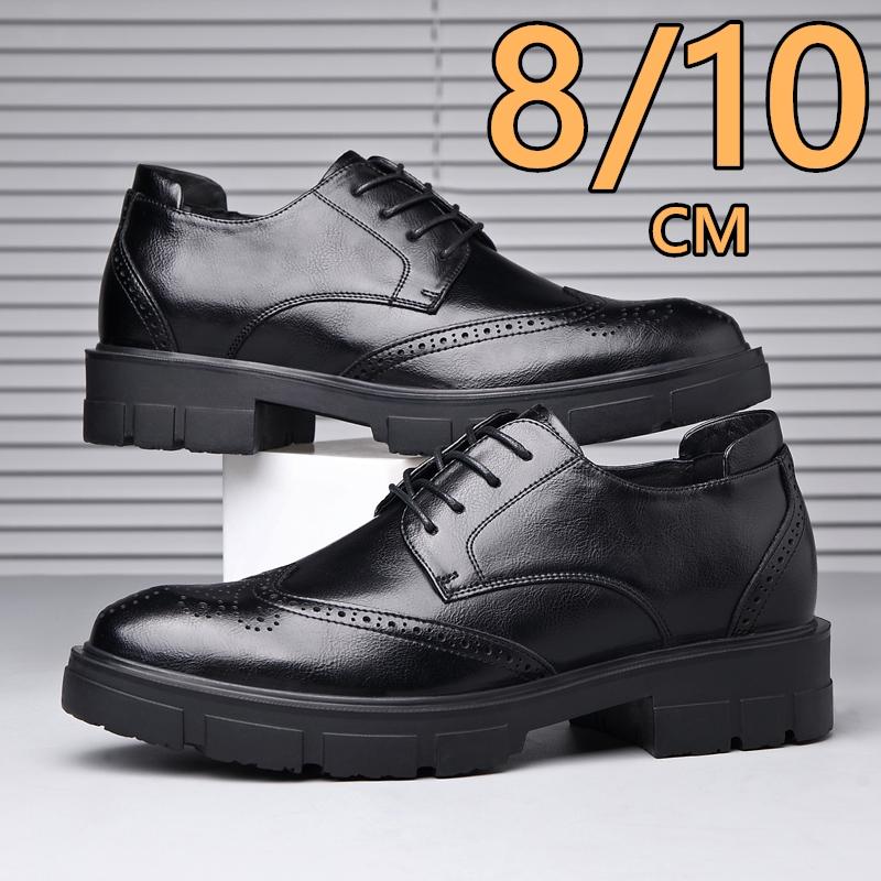 Men Genuine Leather Brogue Dress Shoes 8cm/10cm Height Increase Elevator Business Formal Shoes Thick Sole Office Casual Oxfords
