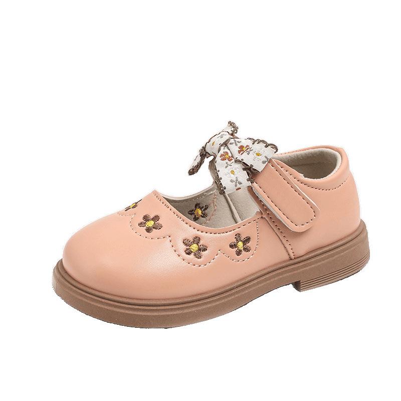 Girls' princess shoes 2025 spring and autumn new baby girl leather shoes 0-2 years old 3 soft-soled single shoes floral bow shoes