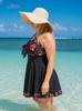 Plus Size Women's Red Floral Two-Piece Tankini Swimwear with Skirt