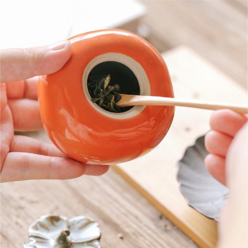Ceramic Persimmon Tea Caddy – Jingdezhen Porcelain Sealed Canister for Candy, Spices, and Food Storage