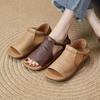 Sommer Damenschuhe Peep Toe Flach Retro Weich Atmungsaktiv Bequem Lässig