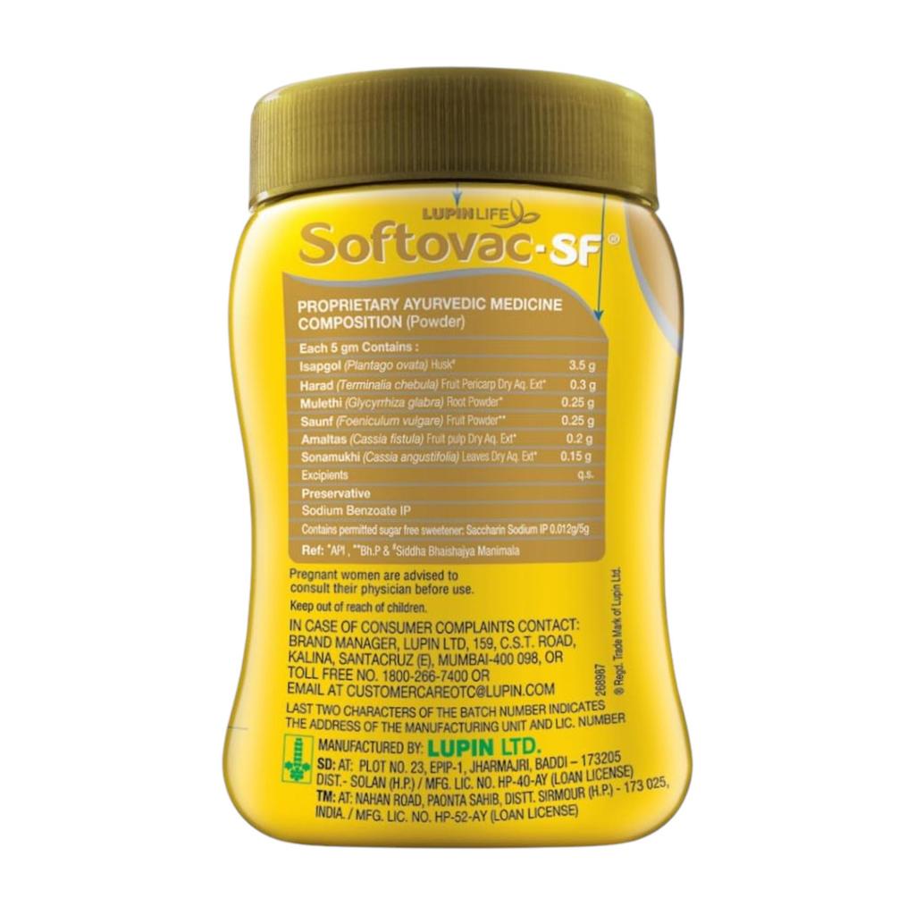 Softovac SF Isabgol Bowel Regulator Powder 100 G Pack of 1, Gentle Sugar Free Laxative for Constipation Relief, Supports Digestion and Gut Health