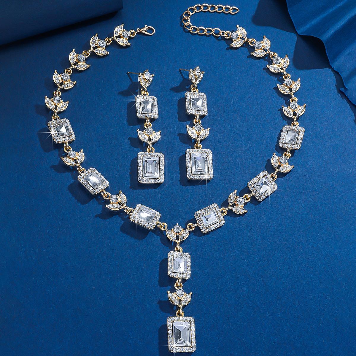 

Women S Fringed Square Earrings Necklace Set, Luxury Wedding Dinner Dress Accessories