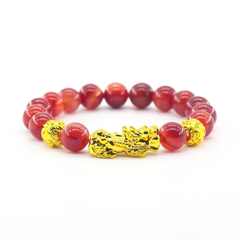 Pixiu Armband Feng Shui Rijkdom en Geluk Armband Heren Polsband Goudkleur Obisidiaan Steen Kralen Zwart Zes Karakter Cadeau