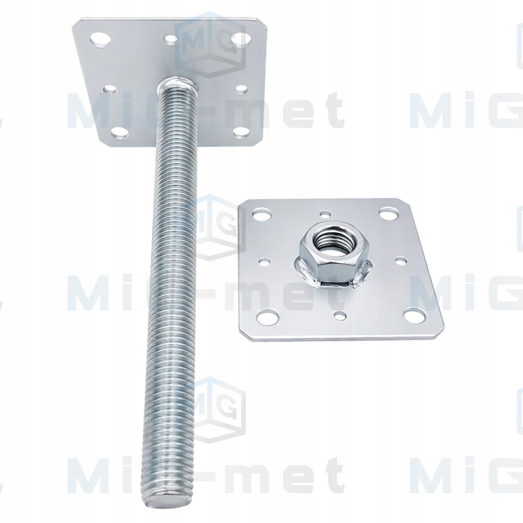Post Base Adjustable Anchor 110X250X4.0Mm Oc + Welded Nut
