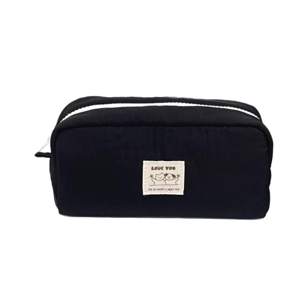 New Solid Color Pen Bag Large Capacity Canvas Pencil Case Gift Cartoon Stationery Bag Students