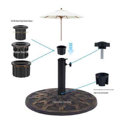 Peças de Base de Guarda-Sol de Plástico: Suporte, Tubo de Ferro, Tampão e Manga para Guarda-sol de Pátio.