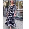 2023 Summer Floral Women's Long Dress with Waist Cinch, Round Neck, and Half-Sleeves - European and American Style
