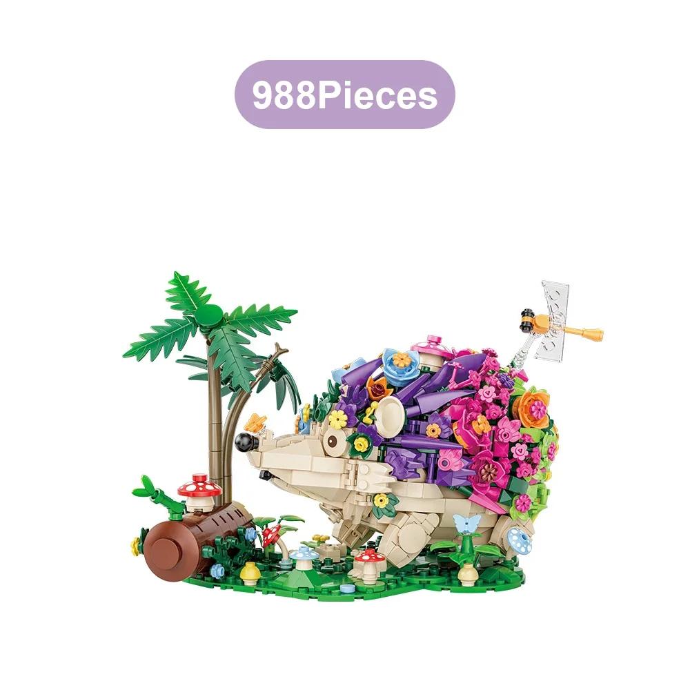 Non-Toxic Flowers Hedgehog Building Blocks Kits Children Creative Insects Mushroom Animal Model Diy Bricks Assembly Puzzle Toys For Kids