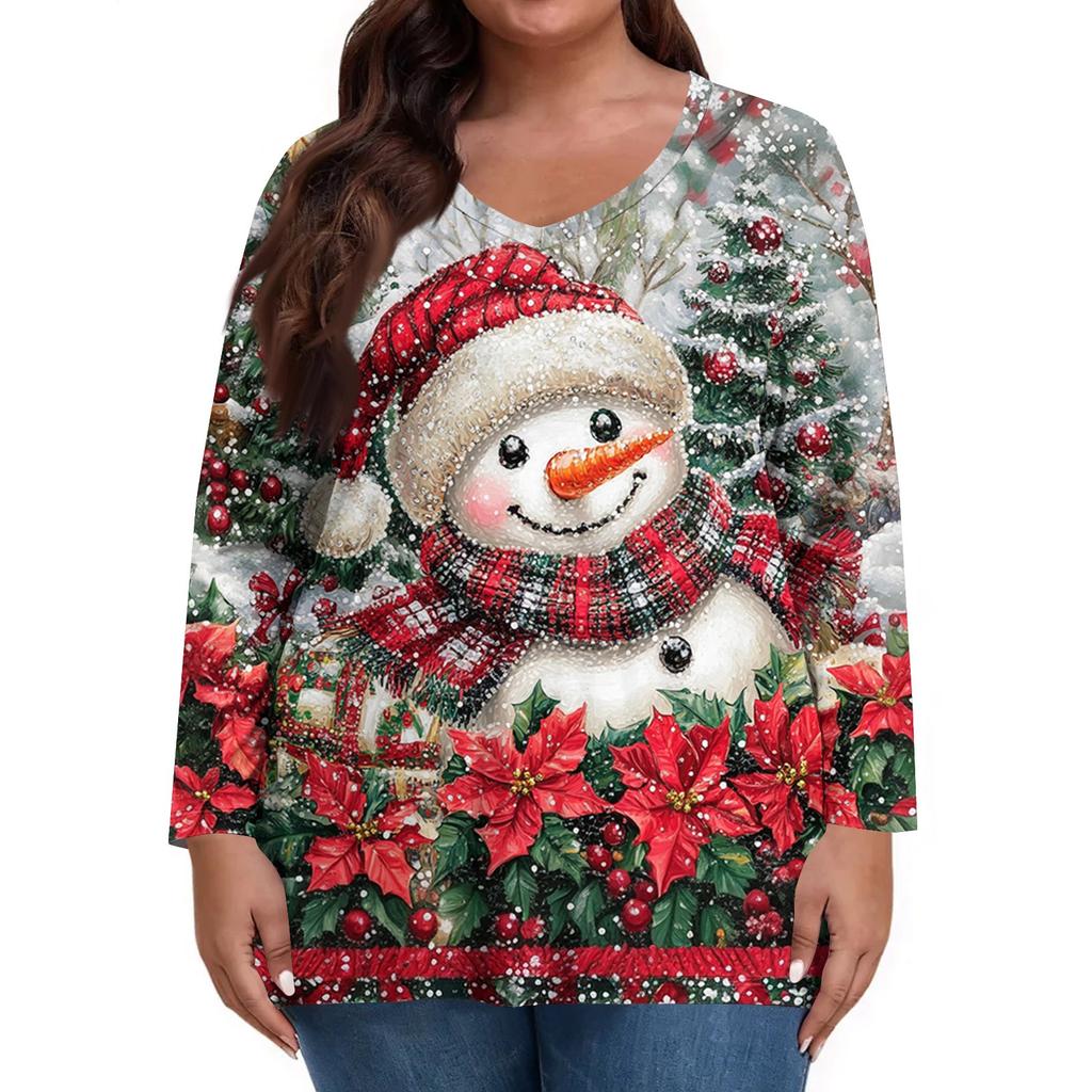 Women's Fashionable Casual Long Sleeved Plus Size  Print Top Plus Size Floral Print Top