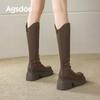 Augustine long boots women's 2025 new autumn thick-soled V-mouth thin boots retro British tall knight boots
