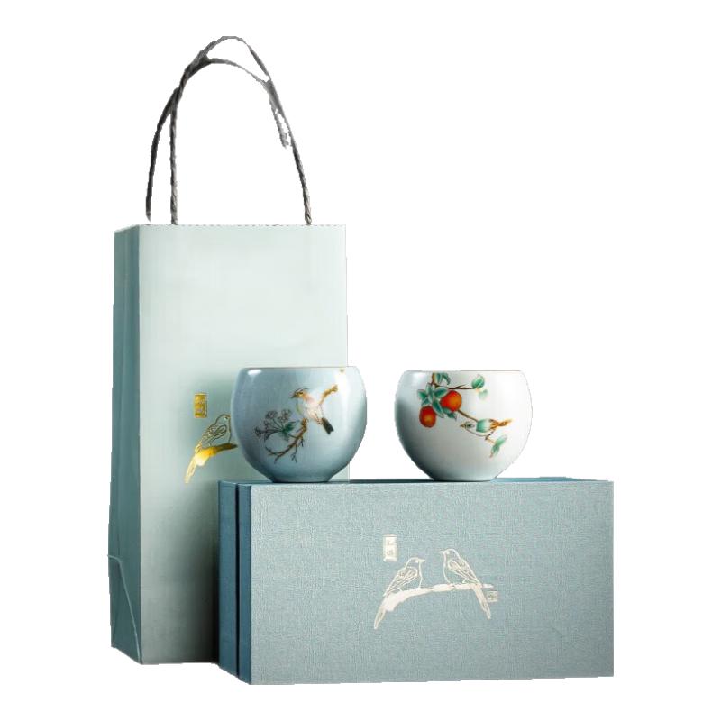 

Керамическая пара чайных чашек в стиле Килн Цзюнь, с золотой инкрустацией и из нефрита, подарочный набор