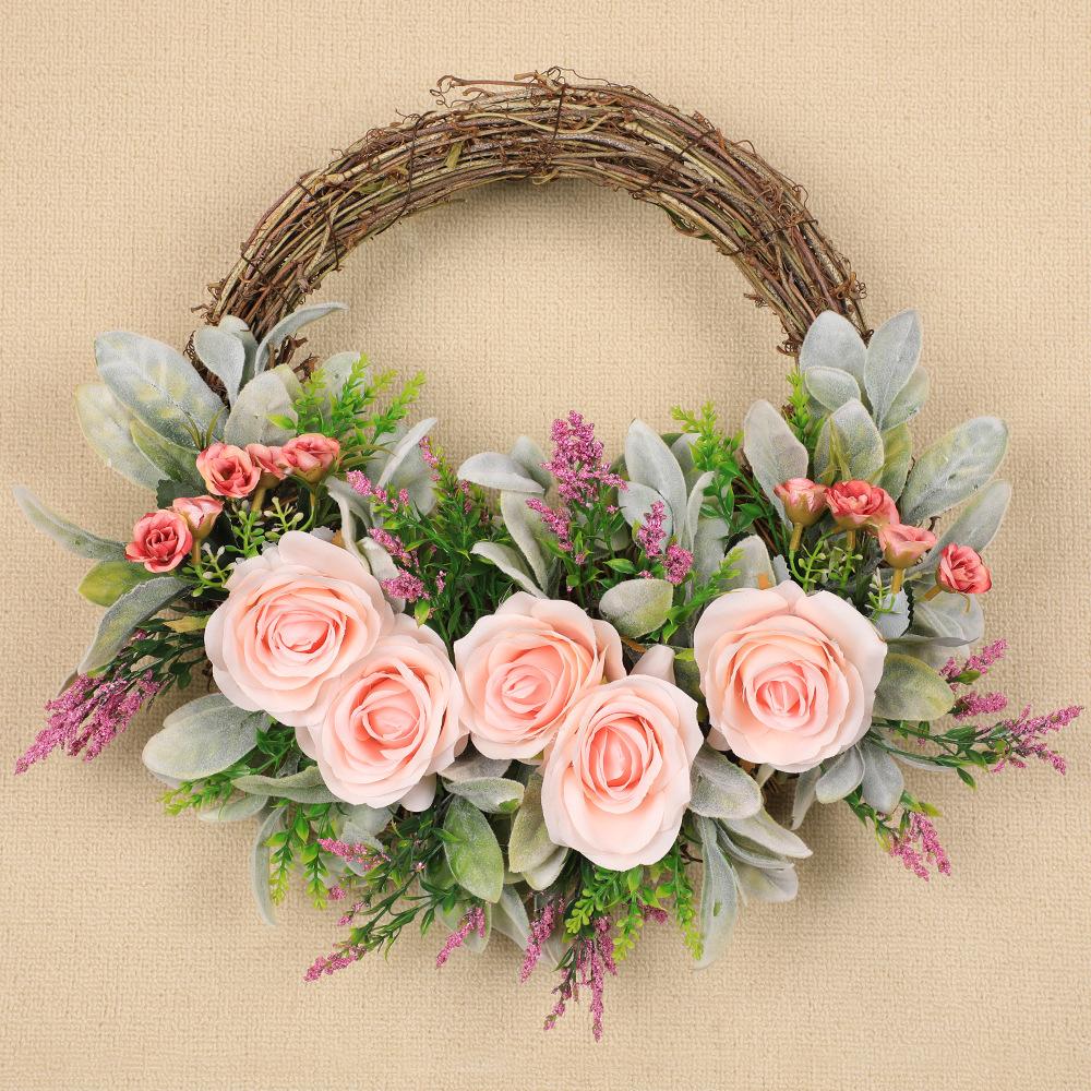 

Декоративный венок Кроличье ухо Лист Имитация Розы Домашнее Настенное Украшение Пластиковая Ротанг Пасхальное Украшение розовый