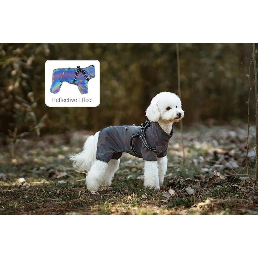 Dog Raincoat with Harness Waterproof Pet Rain Jacket for Small Dogs Adjustable Reflective Dog Rain Overalls with 4 Legs