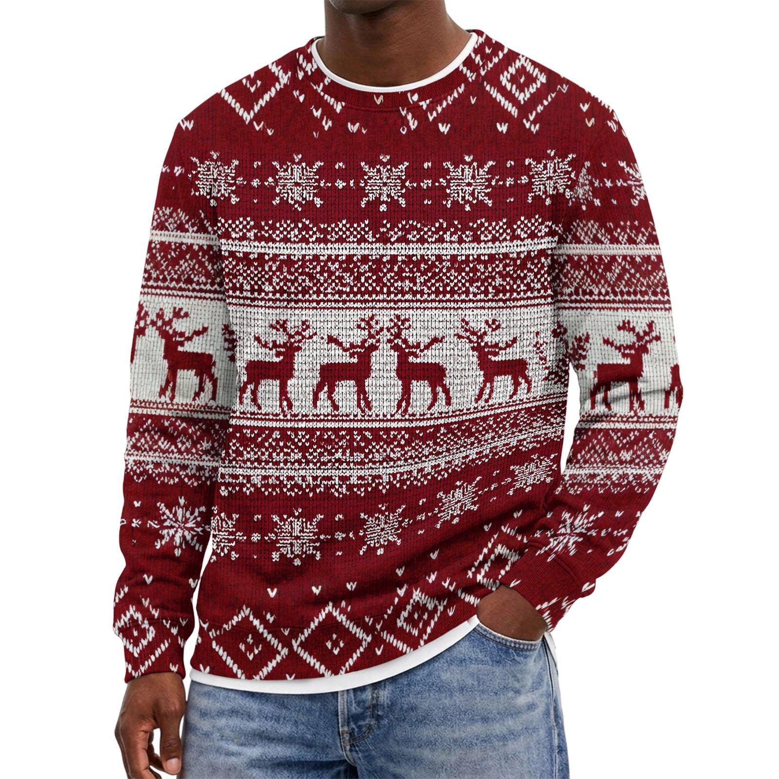 Herren Weihnachtspullover mit Rundhalsausschnitt, Langarm Pullover XXXXXL rot