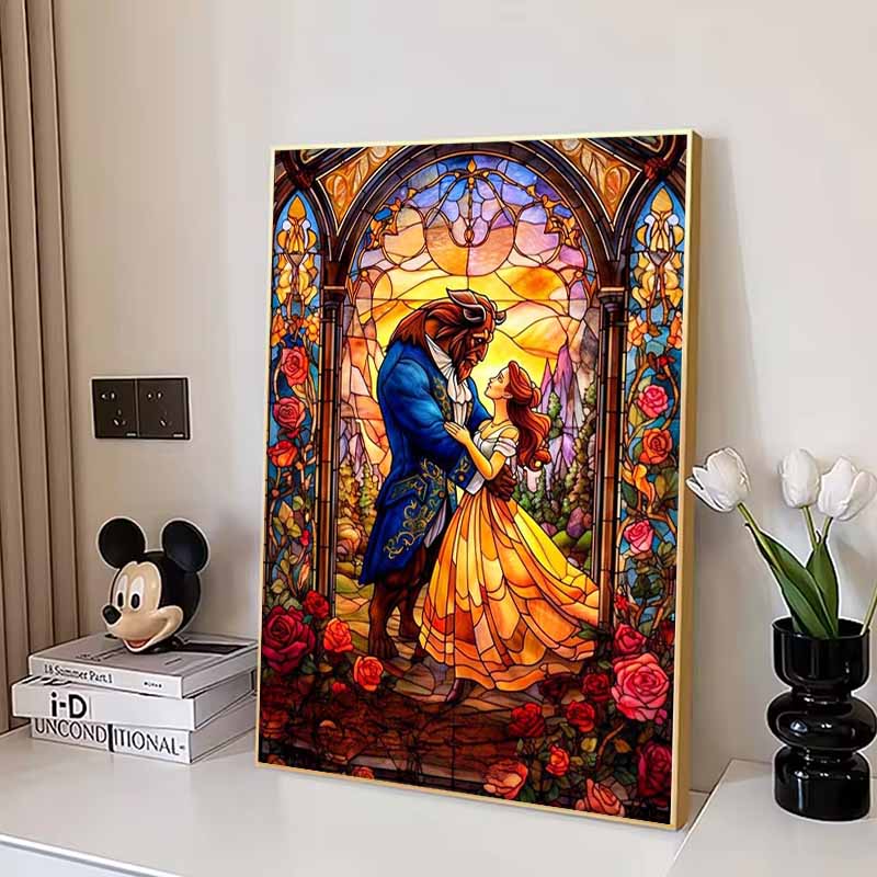 Disney Diamond Painting 5D Beauty and The Beast Stained Window Style Art Illustration Cartoon Movie Cross Stitch EmbroideryHandmadeGift HomeDecoration
