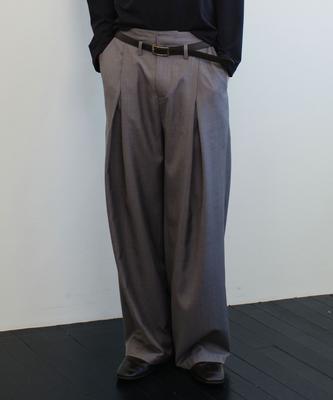 Beleun Leather Belted Box Pleated Slacks (Gray)