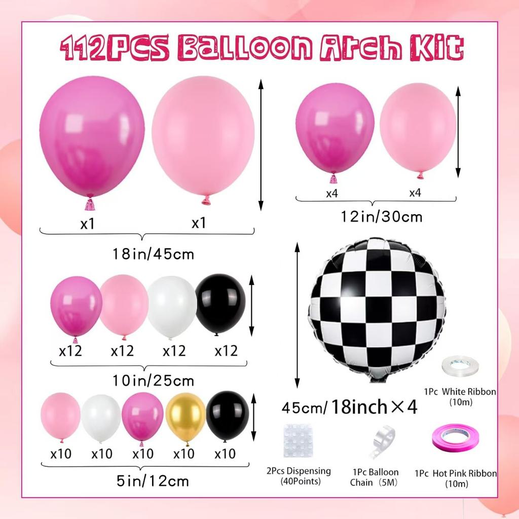 Truck Themed Balloon Set Black Pink Wheel Gas, Racing Monster Themed Birthday Party Decoration