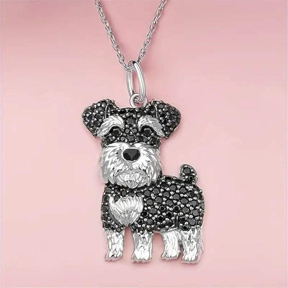 Exquisite Schnauzer Pendant Necklace Puppy Collar Chain Shiny Fashion Necklace  Unisex