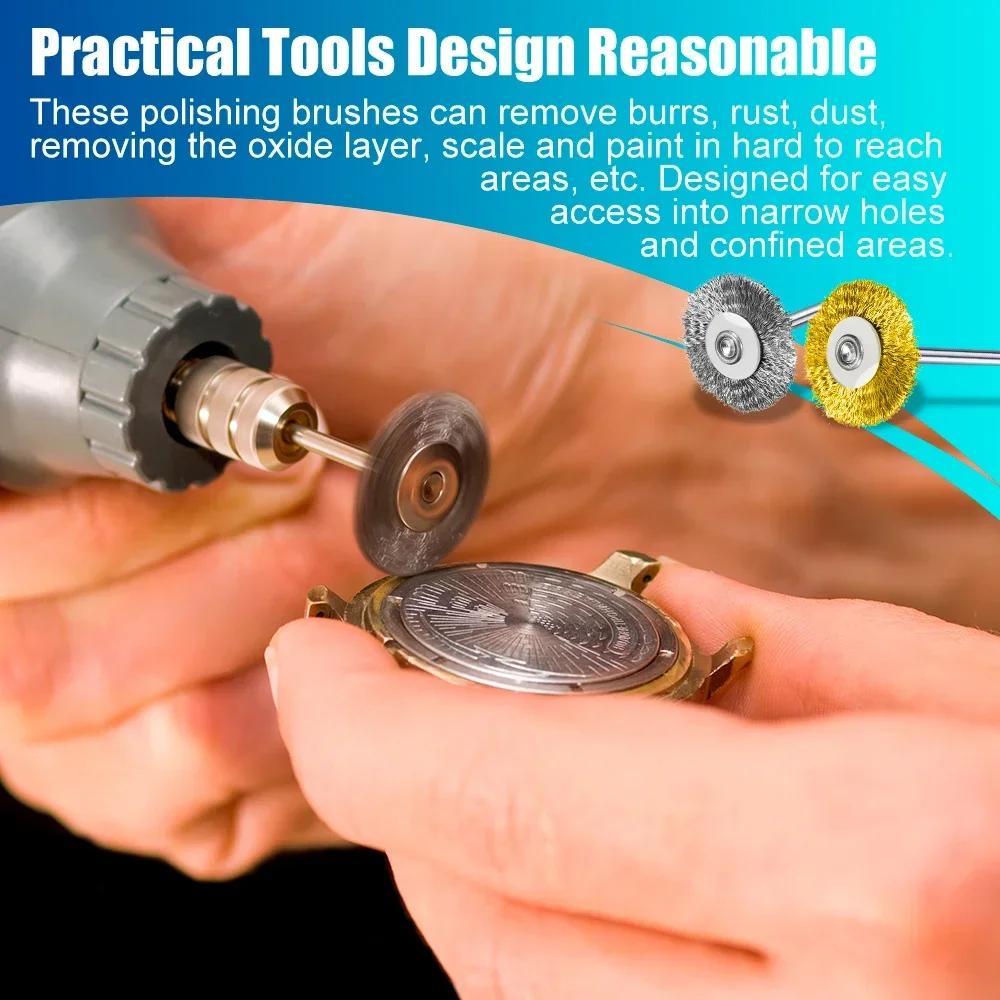 10pcs 22mm Polishing Wire Brush Set 3.0mm Shank Stainless Steel/Brass for Polishing Grinding For Dremel Rotary Tools