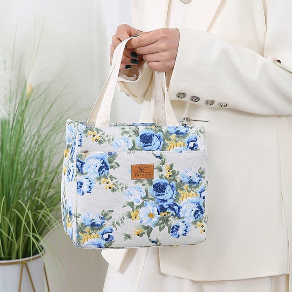 Isolierte Lunchtasche mit Blumendruck Reißverschluss Tragetasche Lebensmittelaufbewahrungstasche Handtasche Arbeiter