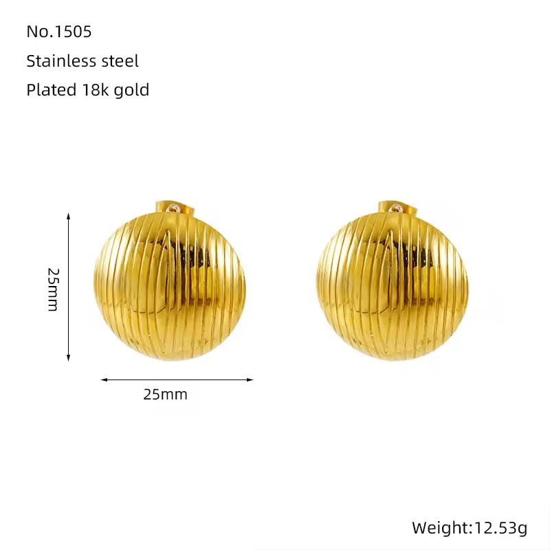 Vintage Fashion Chunky Jewelry 18K Gold Stainless Steel Square Striped Leaf Heart Stud Earrings for Women