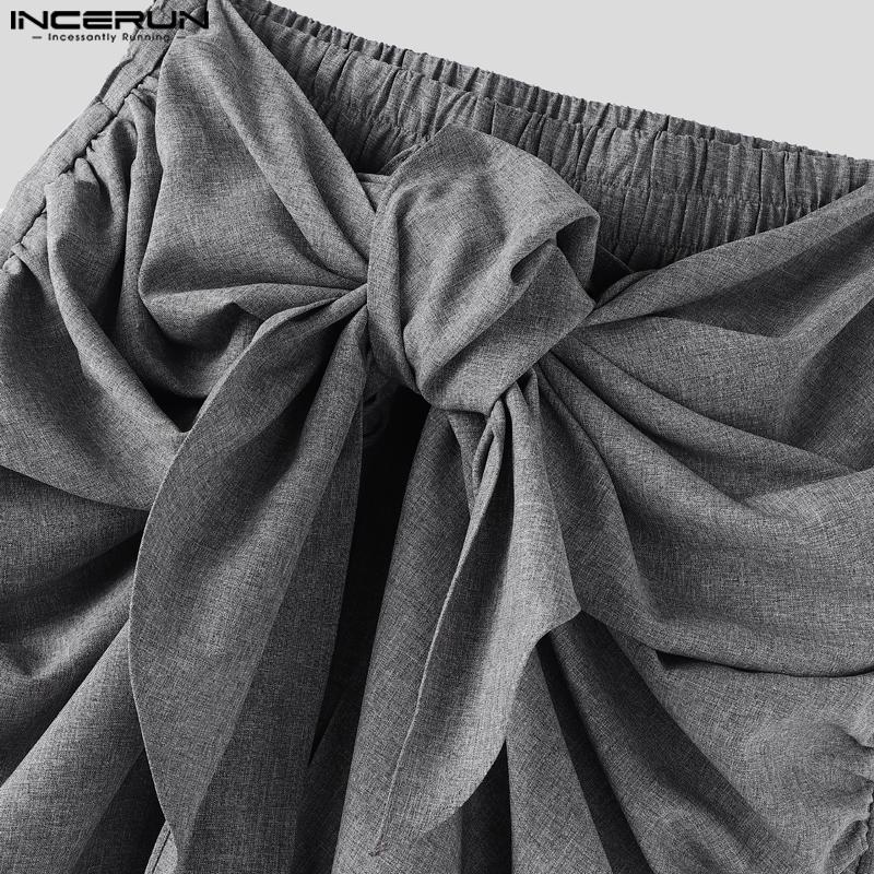 INCERUN Men Twisted High Waist Solid Color Casual Ruffled Harem Pants