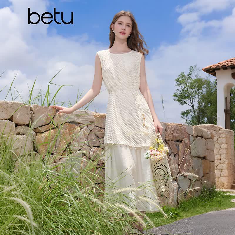 BETU Women s Layered Look Sleeveless A-line Dress S