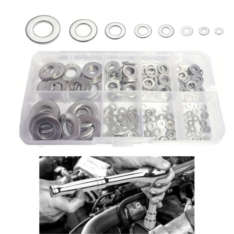 Stainless Steel Large Flat Washers, 8 Sizes Flat Washers Assortment Kit for Car Ship Assembly, Furniture
