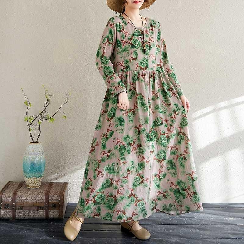 New Floral Vacation Style Travel Round Neck Vintage Dresses