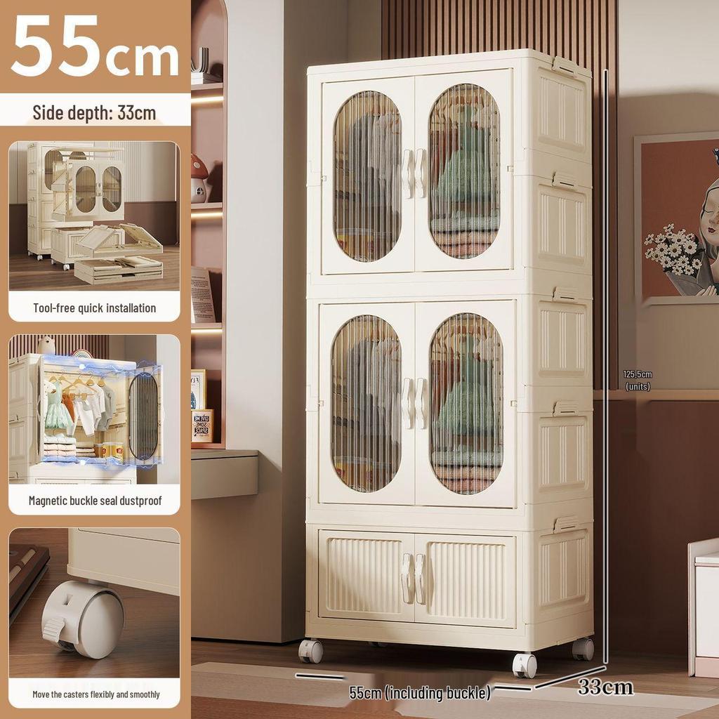 Kids' Multi-layer Plastic Wardrobe with Wheels | Folding Storage Cabinet for Baby Clothes