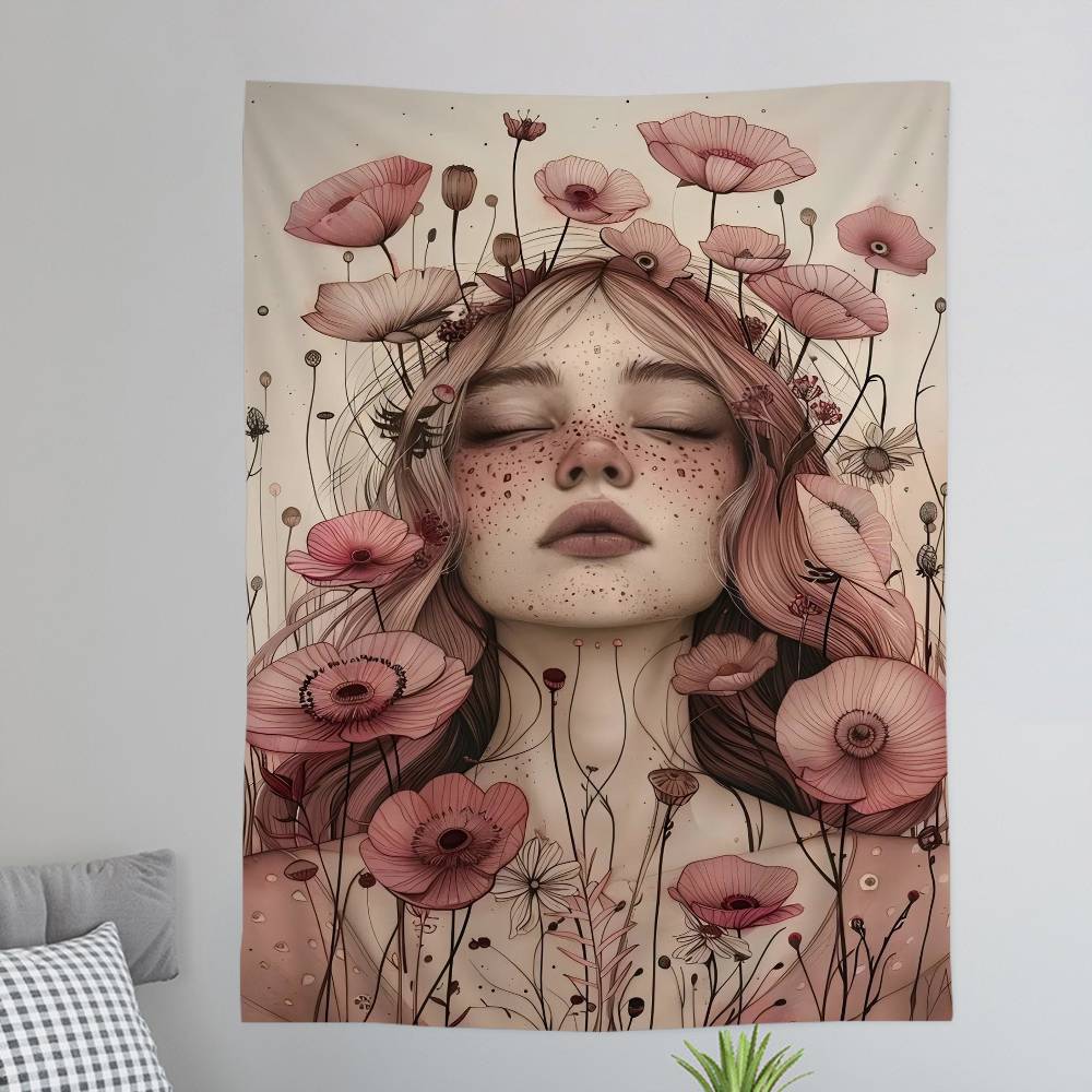 Abstract Flowers Girl Colorful Tapestry Wall Hanging Bohemian Wall Tapestries Mandala Wall Hanging Sheets