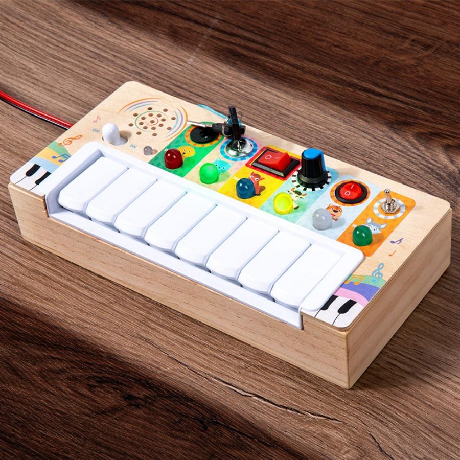 Wooden children's Montessori early education multifunctional LED switch light music box enlightenment puzzle toy