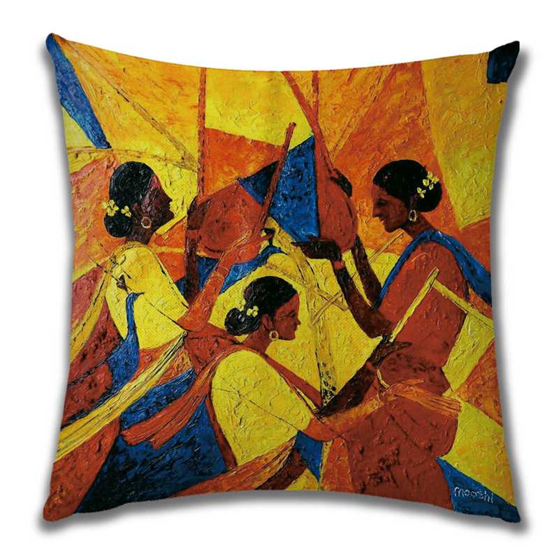 Abstract Painting Africa Cus on Cover African Woman Home Decor Pillow Case Gallery Exotic Ethnic Stye Linen Cus on Cover