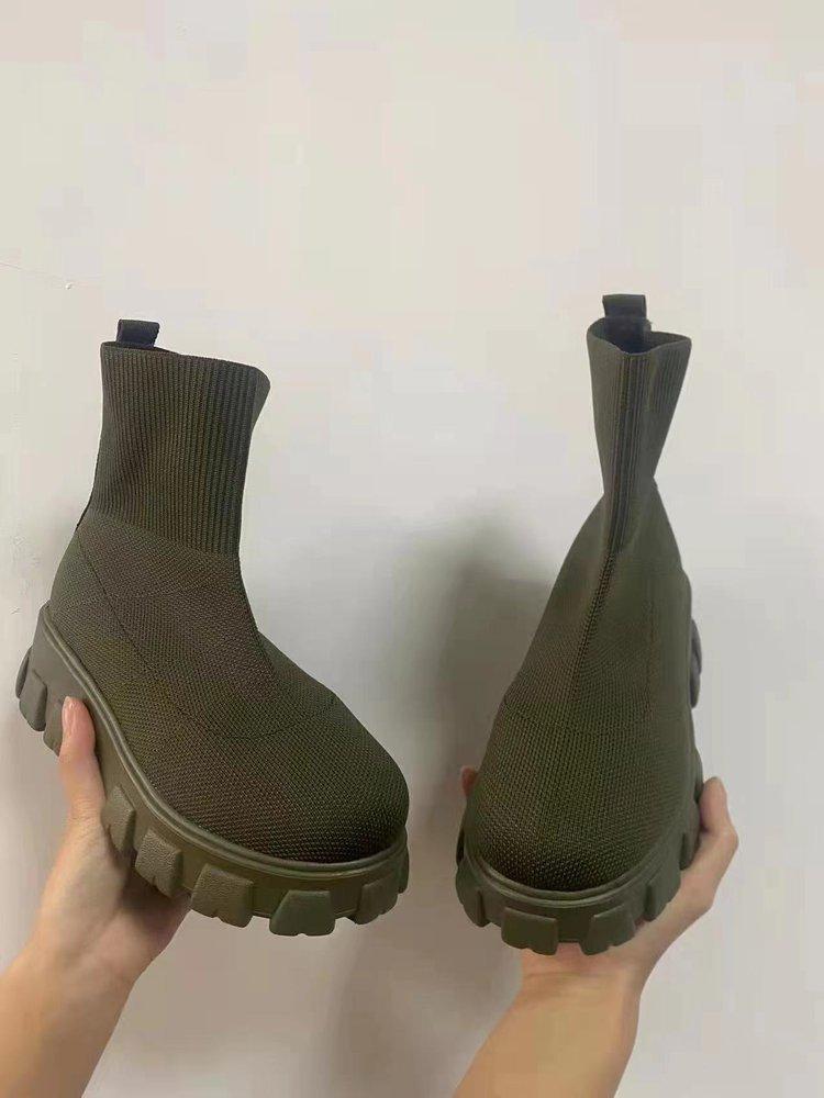 Foreign trade 2025 autumn and winter large size knitted boots thick sole comfortable European beautiful women boots socks boots low tube solid color