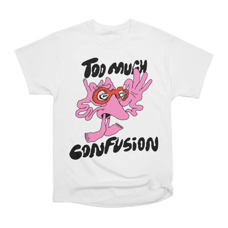 Men Casual Shirts Short Sleeves TOO MUCH CONFUSION White Tees Oversized T-shirts S