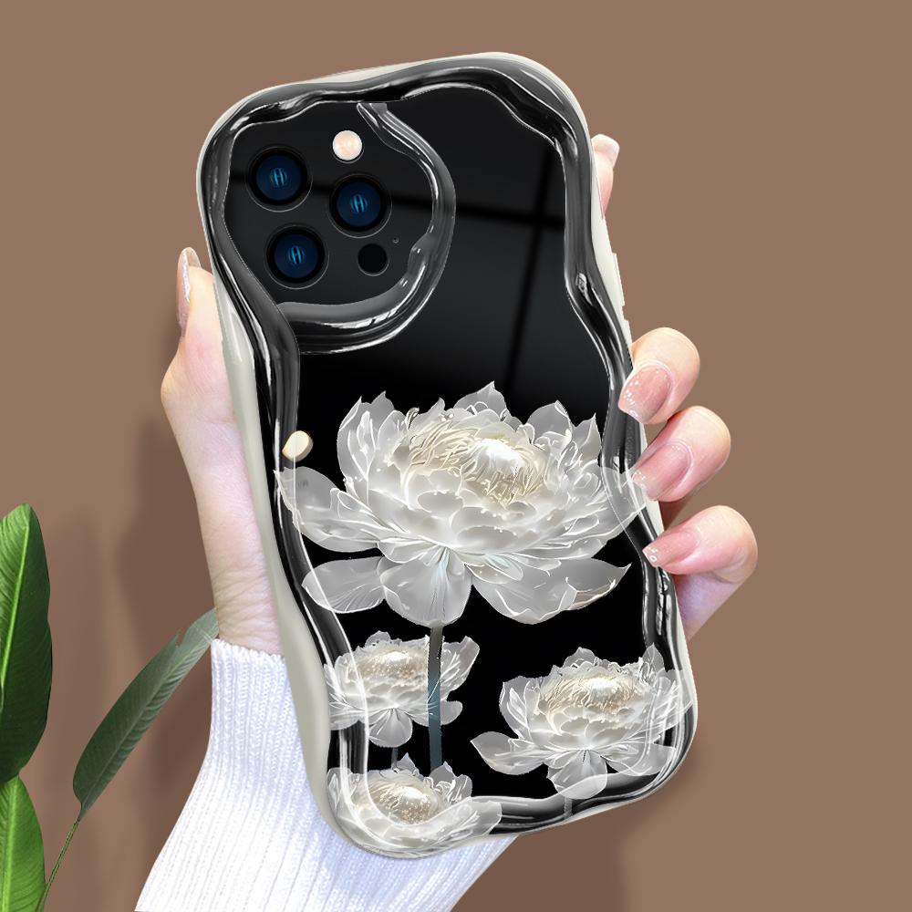 Kreslený vzor krémová textura pouzdro vlnitý okraj měkký silikonový kryt pouzdro na telefon pro iPhone Samsung Huawei Honor Xiaomi Redmi Infinix Tecno
