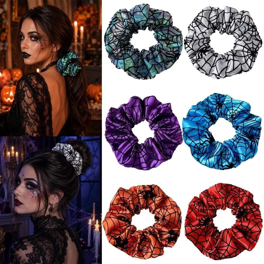 Gothic Spider Web Hair Bow Spring Clip Halloween Scrunchie Fashion Pumpkin Hair Clip Cosplay