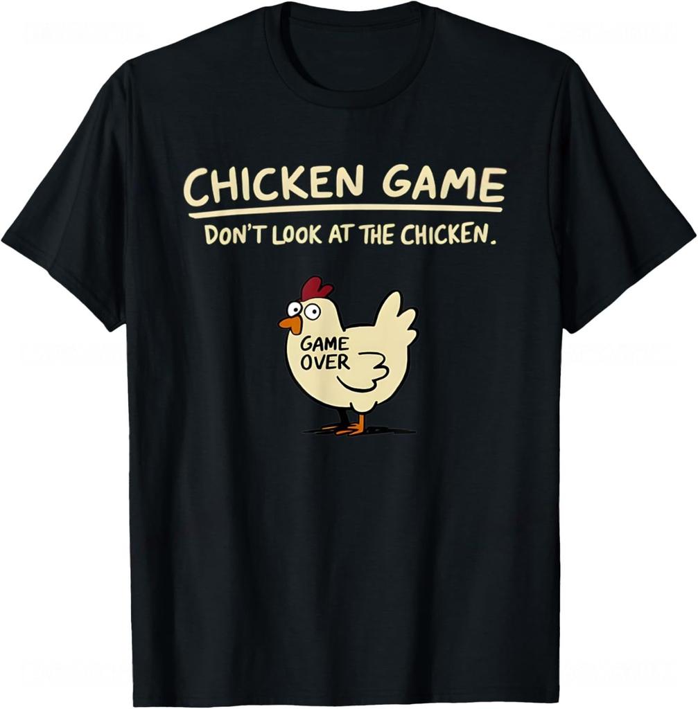 Gioco del Pollo Non Guardare il Pollo Stampato Moda Divertente Casual Maglietta in Cotone Larga e Versatile Estate Manica Corta Unisex