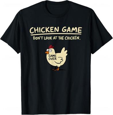 Chicken Game Don't Look At The Chicken Printed Fashion Fun Casual Cotton T-shirt Loose and Versatile Summer Short Sleeve Unisex