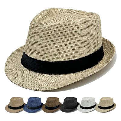 Unisex Woven Straw Fedora Sun Hat - Outdoor Beach Jazz Hat with Sun Protection