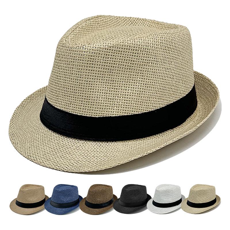 Unisex Woven Straw Fedora Sun Hat - Outdoor Beach Jazz Hat with Sun Protection