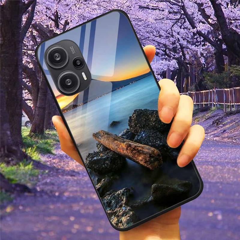 For Xiaomi Poco F5 5G / F5Pro Case Tempered Glass Lake Moon Hard Phone Cover for POCO F5 Pro Capas Funda on PocoF5 Luxury Coque