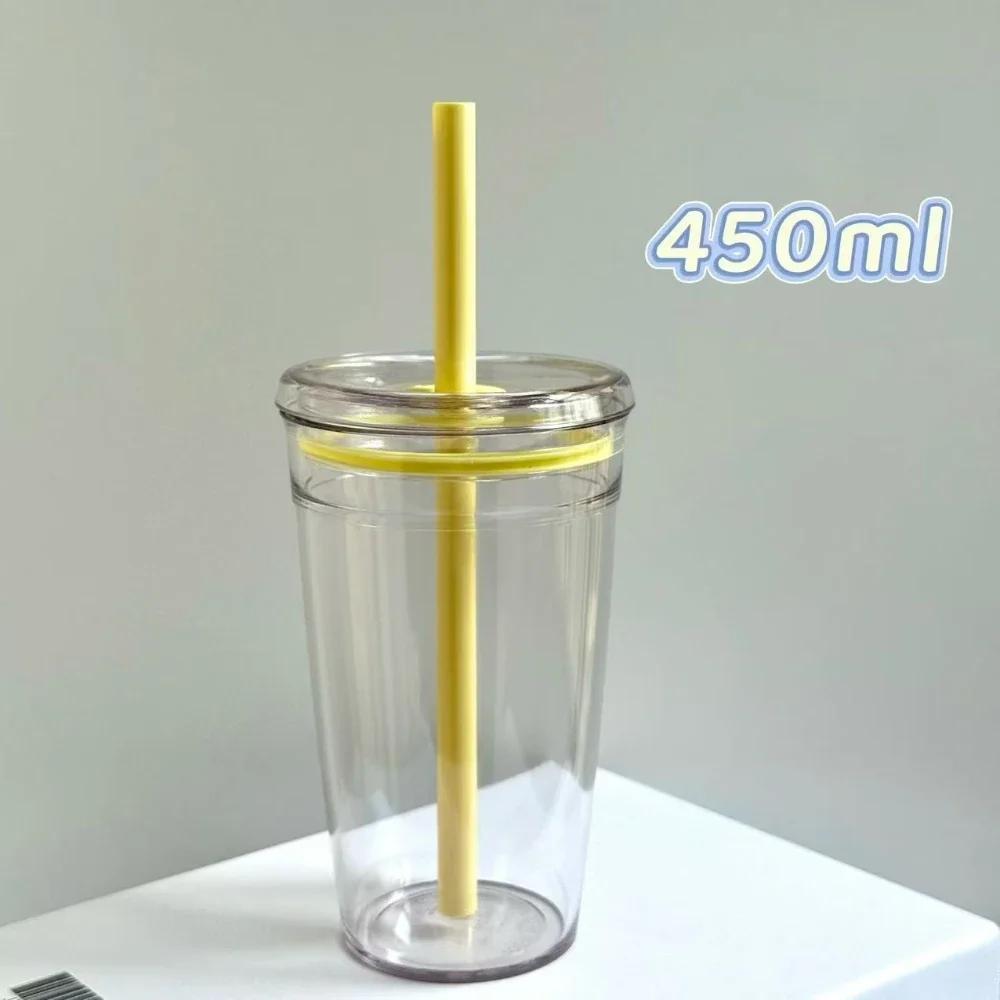 2026 New 450ml Drinkware Straw Cup Reusable Transparent Coffee Cup Plastic Single Layer Car Tumbler Home Office Water Cup